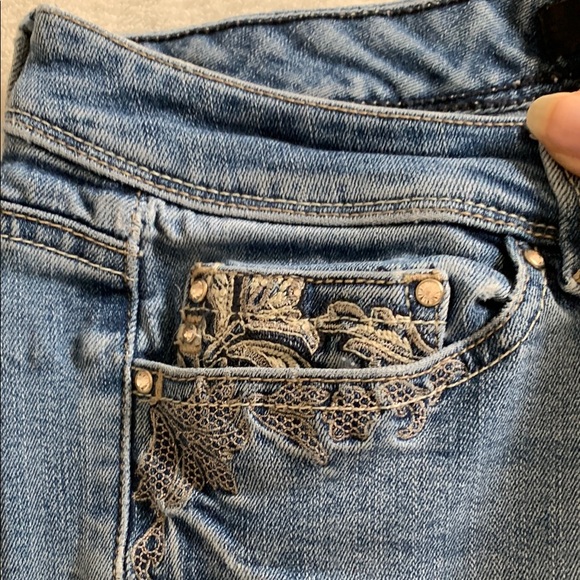 White House Black Market Blue Flare Jeans with Embellished Pockets - Picture 8 of 13